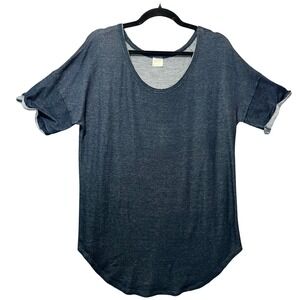 Tresics Blue Short Sleeve Top Raw‎ Hem Scoop Neck Tunic Large Casual